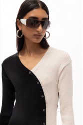 MALLORY THE LABEL Kuala Knit Dress Μαύρο άσπρο Πλεκτό φόρεμα
