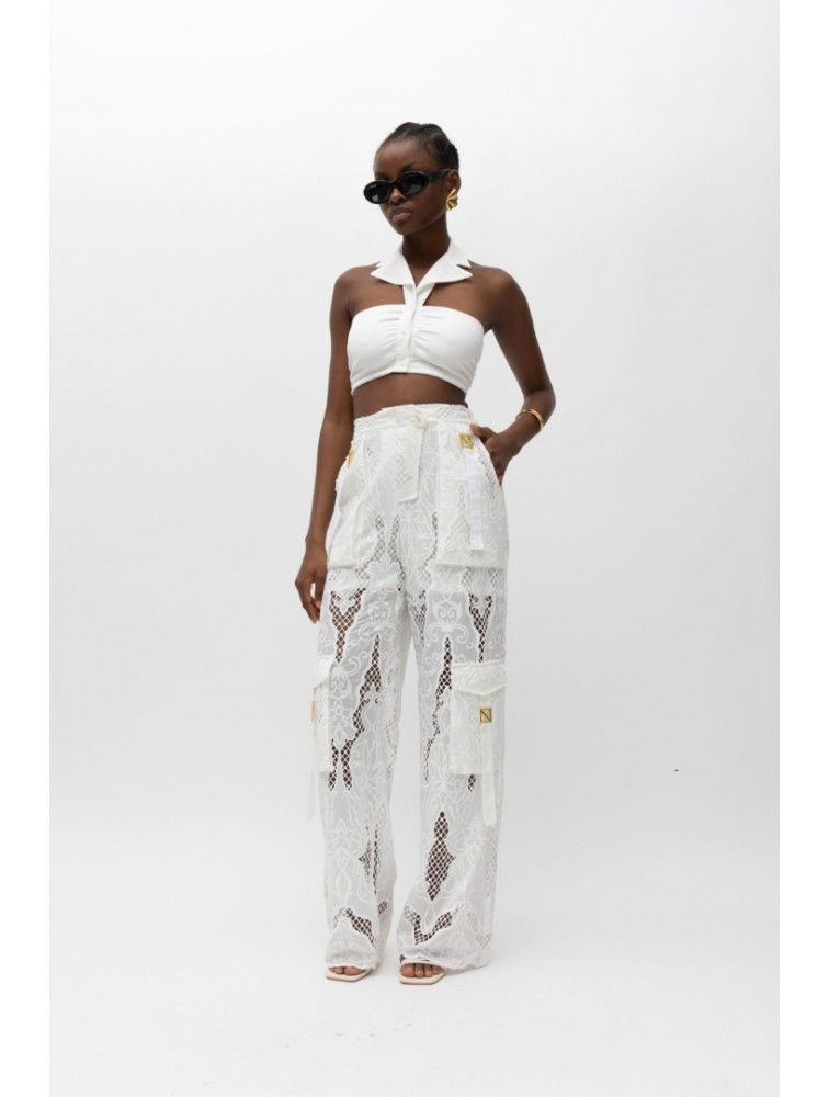 MALLORY THE LABEL Mira White Crop Top Λευκό Τοπ με γιακά