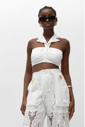 MALLORY THE LABEL Mira White Crop Top Λευκό Τοπ με γιακά