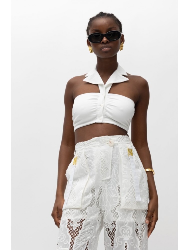 MALLORY THE LABEL Mira White Crop Top Λευκό Τοπ με γιακά