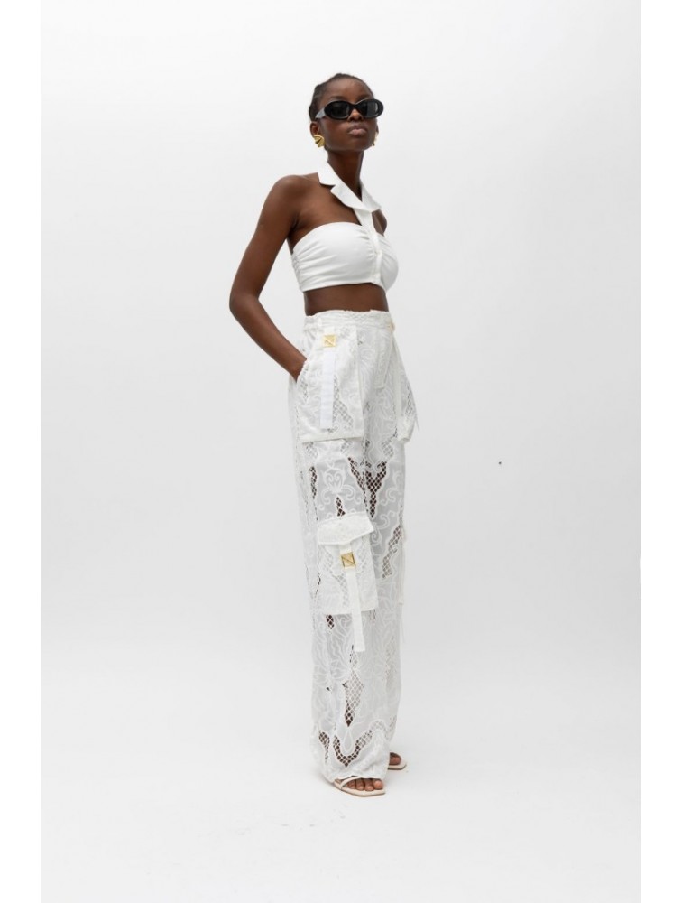 MALLORY THE LABEL Mira White Crop Top Λευκό Τοπ με γιακά