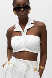 MALLORY THE LABEL Mira White Crop Top Λευκό Τοπ με γιακά