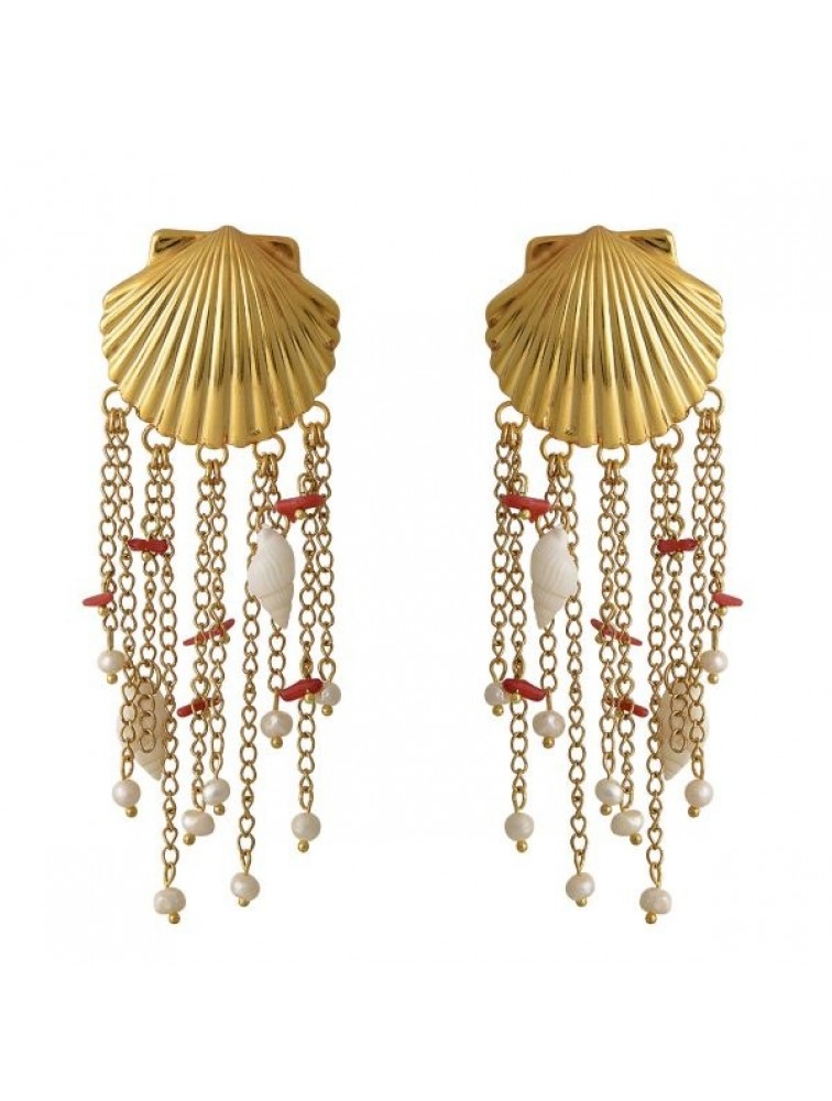 MAYOL JEWELRY Aquanta Earrings Καρφωτά Σκουλαρίκια από επιχρυσωμένο ορείχαλκο σε σχήμα κοχυλιού