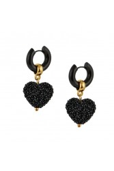 MAYOL JEWELRY Candyshack Earrings Black Επιχρυσωμένα Μαύρα Σκουλαρίκια από Ανοξείδωτο Ατσάλι σε Σχήμα Καρδιάς