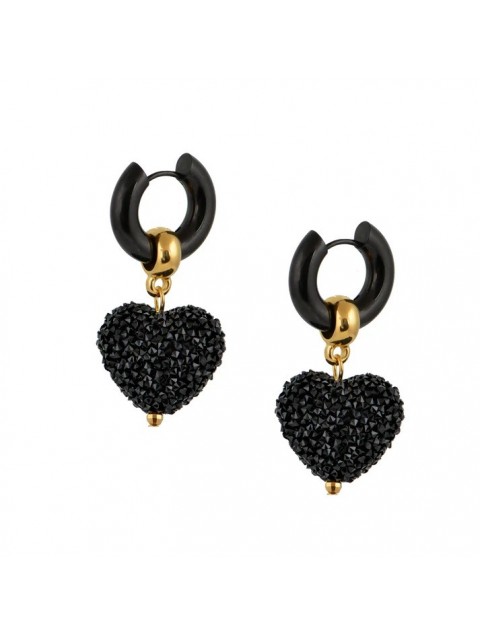 MAYOL JEWELRY Candyshack Earrings Black Επιχρυσωμένα Μαύρα Σκουλαρίκια από Ανοξείδωτο Ατσάλι σε Σχήμα Καρδιάς