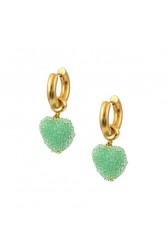 MAYOL JEWELRY Candyshack Earrings Light Green Επιχρυσωμένα Πράσινα Σκουλαρίκια από Ανοξείδωτο Ατσάλι σε Σχήμα Καρδιάς