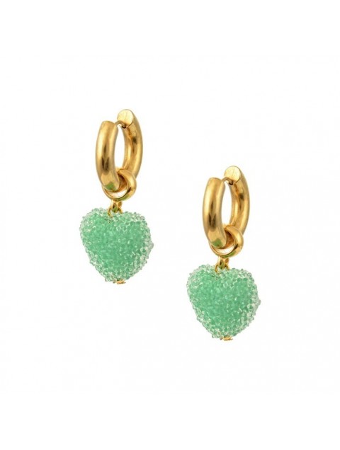 MAYOL JEWELRY Candyshack Earrings Light Green Επιχρυσωμένα Πράσινα Σκουλαρίκια από Ανοξείδωτο Ατσάλι σε Σχήμα Καρδιάς