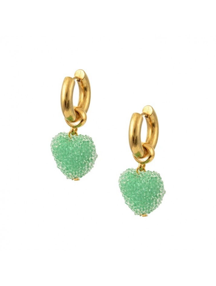 MAYOL JEWELRY Candyshack Earrings Light Green Επιχρυσωμένα Πράσινα Σκουλαρίκια από Ανοξείδωτο Ατσάλι σε Σχήμα Καρδιάς