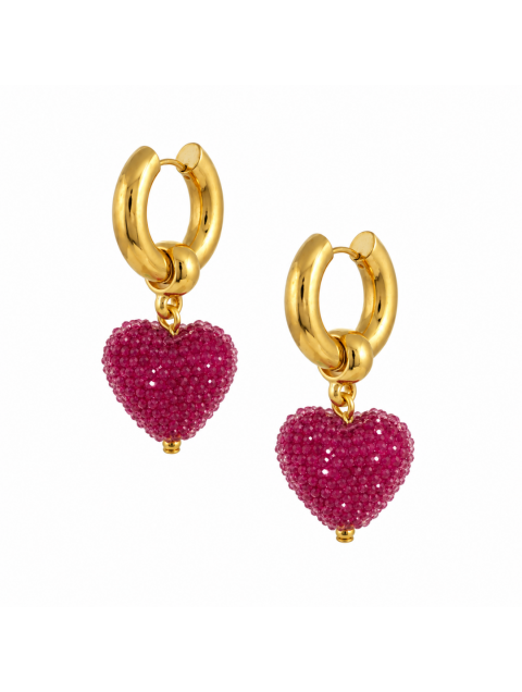 MAYOL JEWELRY Candyshack Earrings Magenta Επιχρυσωμένα Ματζέντα Σκουλαρίκια από Ανοξείδωτο Ατσάλι σε Σχήμα Καρδιάς