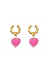 MAYOL JEWELRY Candyshack Earrings Magenta Φούξια Επιχρυσωμένα σκουλαρίκια κρίκοι από ανοξείδωτο ατσάλι