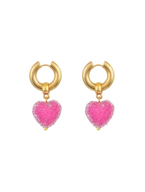 MAYOL JEWELRY Candyshack Earrings Magenta Fuchsia Gold Plated Stainless Steel Hoop Earrings