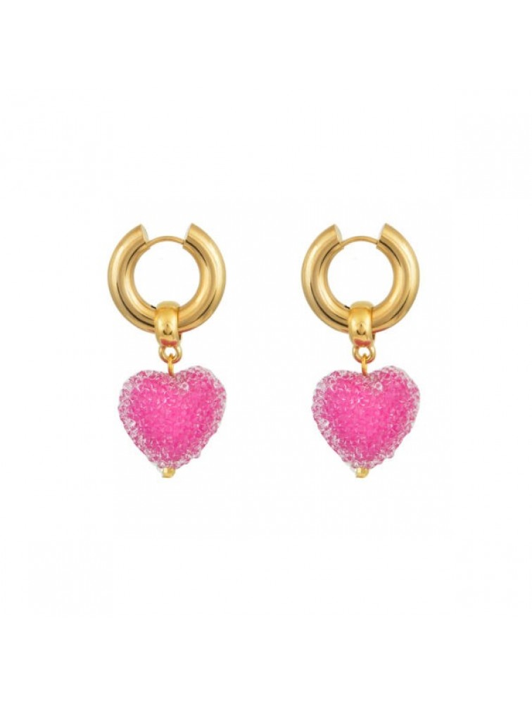 MAYOL JEWELRY Candyshack Earrings Magenta Φούξια Επιχρυσωμένα σκουλαρίκια κρίκοι από ανοξείδωτο ατσάλι