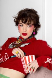 MAYOL JEWELRY Candyshack Earrings Magenta Φούξια Επιχρυσωμένα σκουλαρίκια κρίκοι από ανοξείδωτο ατσάλι