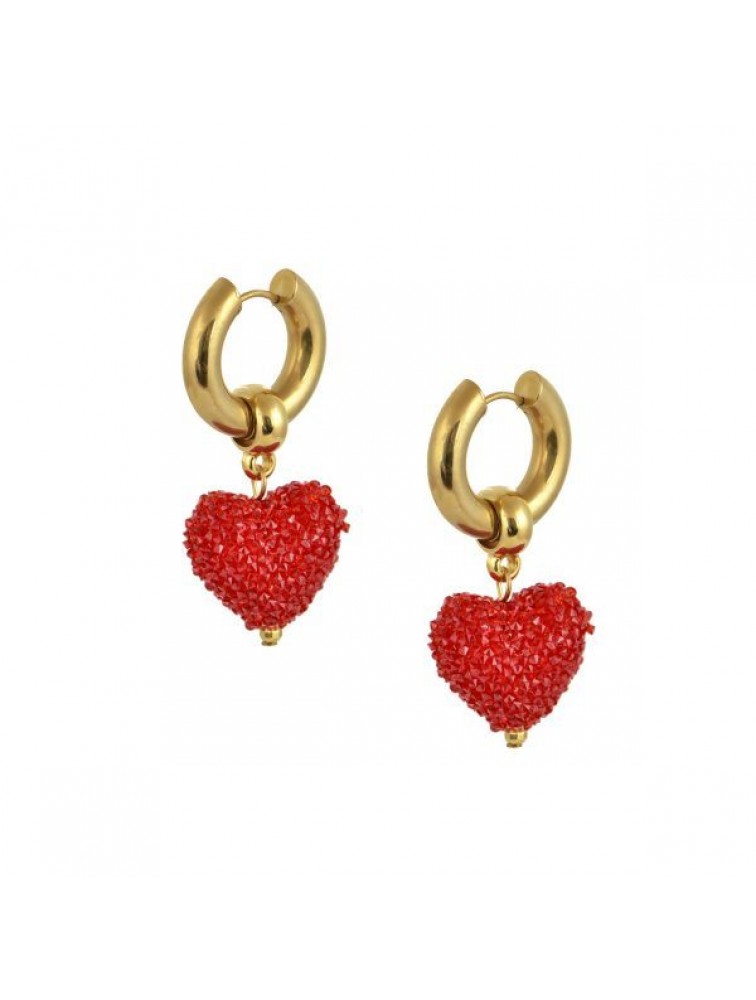 MAYOL JEWELRY Candyshack Earrings Red Κόκκινα Επιχρυσωμένα σκουλαρίκια κρίκοι από ανοξείδωτο ατσάλι