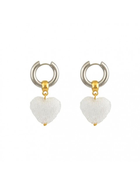 MAYOL JEWELRY Candyshack Earrings Sugar White Επιχρυσωμένα Λευκά Σκουλαρίκια από Ανοξείδωτο Ατσάλι σε Σχήμα Καρδιάς