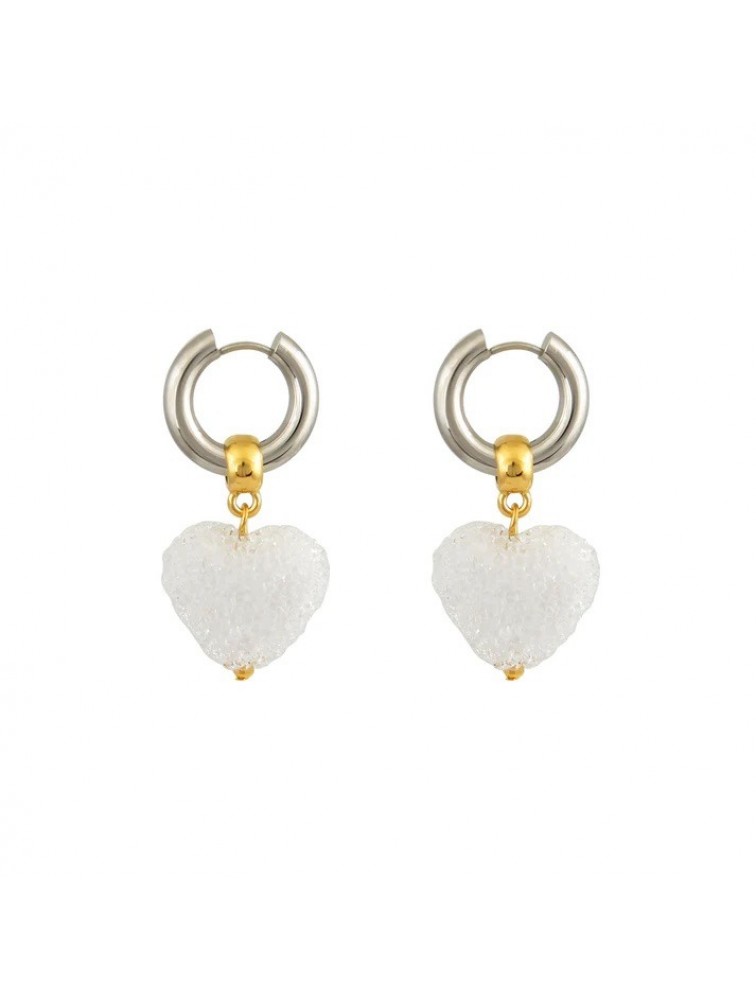 MAYOL JEWELRY Candyshack Earrings Sugar White Επιχρυσωμένα Λευκά Σκουλαρίκια από Ανοξείδωτο Ατσάλι σε Σχήμα Καρδιάς