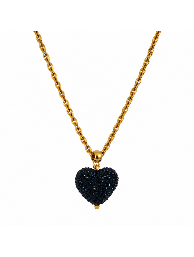 MAYOL JEWELRY Candyshack Necklace Black Επιχρυσωμένο Μαύρο Κολιέ σε Σχήμα Καρδιάς