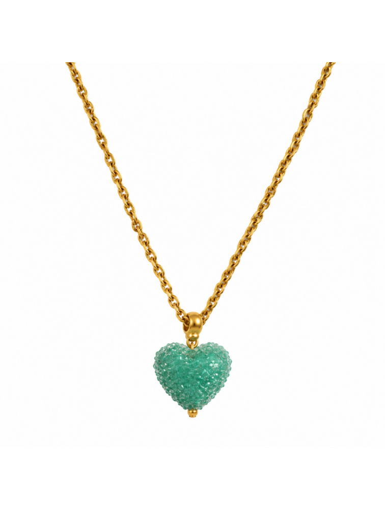 MAYOL JEWELRY Candyshack Necklace Light Green Επιχρυσωμένο  Πράσινο Κολιέ σε Σχήμα Καρδιάς