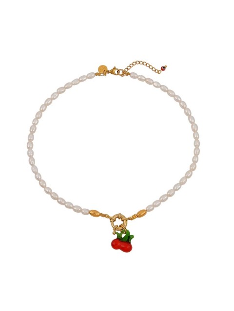 MAYOL JEWELRY Cherry Ice Cream Smile Necklace Επιχρυσωμένο Κολιέ Με Μαργαριτάρια 