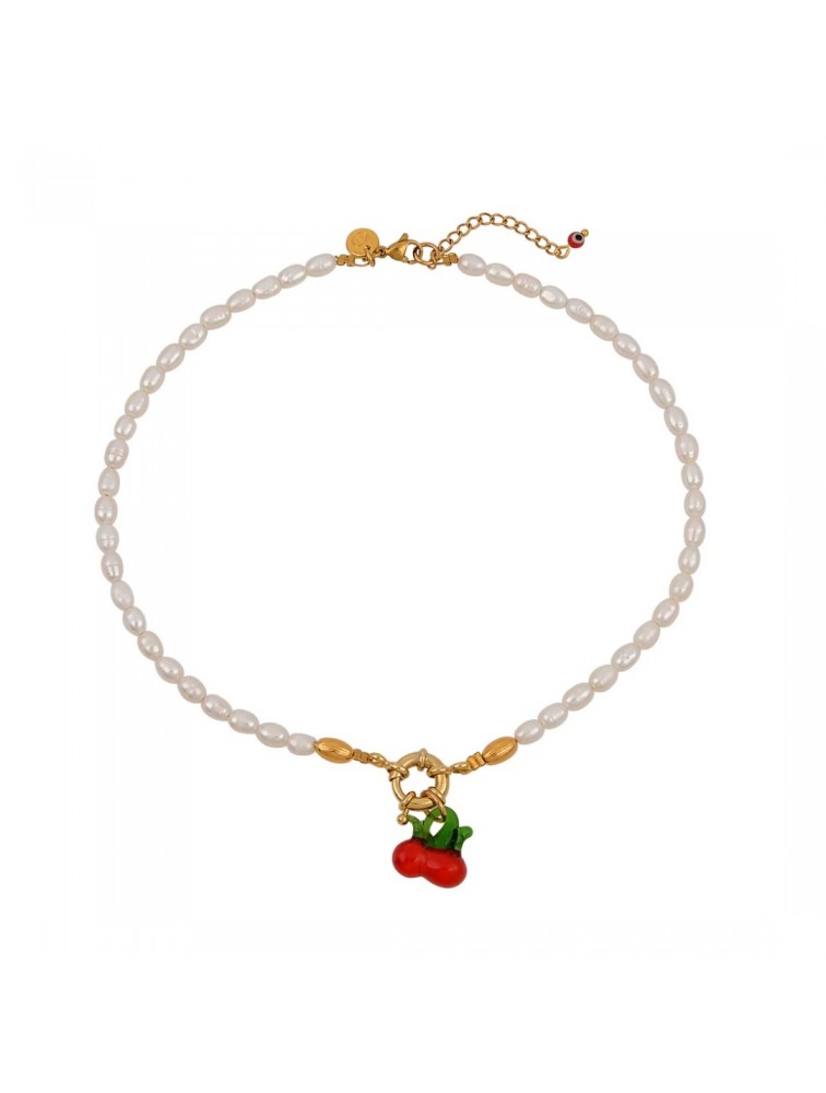 MAYOL JEWELRY Cherry Ice Cream Smile Necklace Επιχρυσωμένο Κολιέ Με Μαργαριτάρια