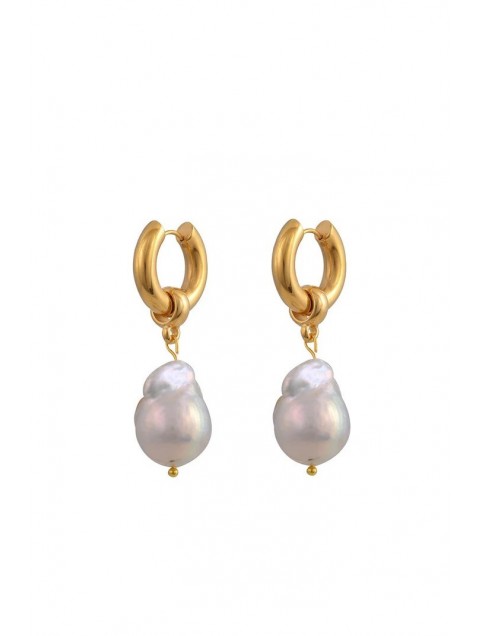 MAYOL JEWELRY Fresh Hoops Επιχρυσωμένα Σκουλαρίκια από Ανοξείδωτο Ατσάλι με Μαργαριτάρι