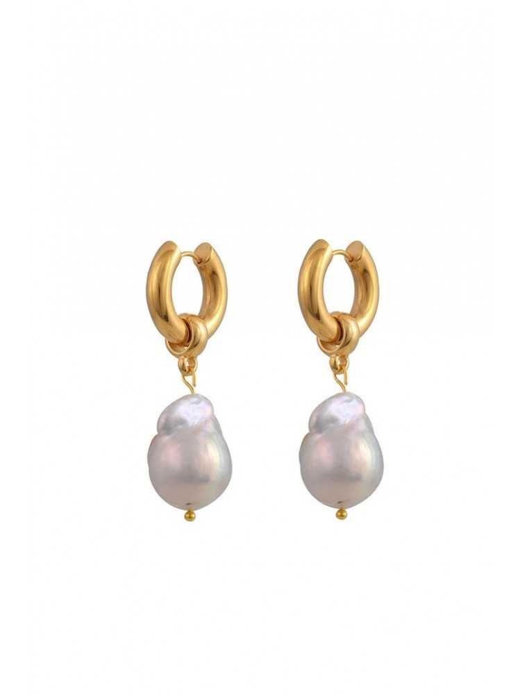 MAYOL JEWELRY Fresh Hoops Επιχρυσωμένα Σκουλαρίκια από Ανοξείδωτο Ατσάλι με Μαργαριτάρι