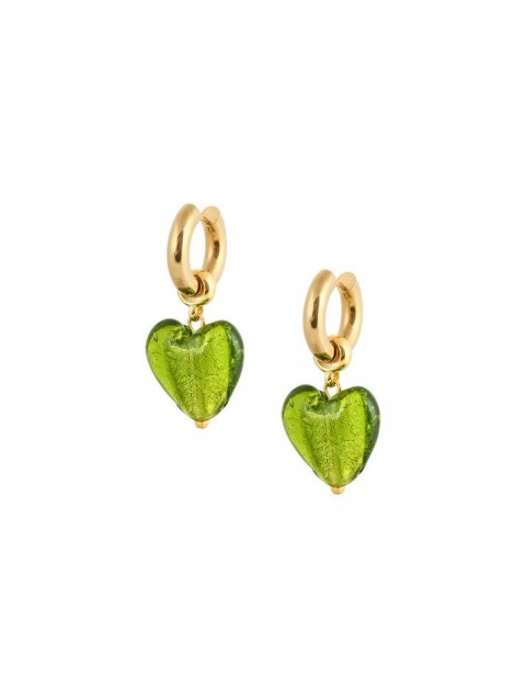 MAYOL JEWELRY Heart Of Glass Earrings Emerald Green Πράσινα Επιχρυσωμένα Σκουλαρίκια 