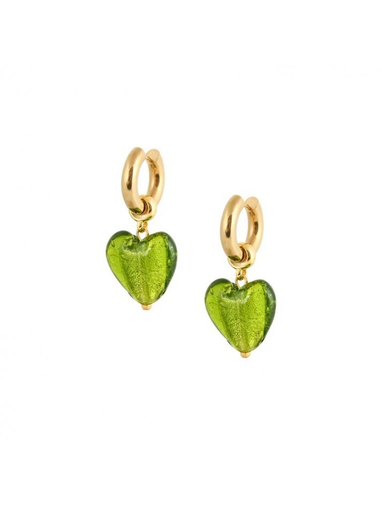 MAYOL JEWELRY Heart Of Glass Earrings Emerald Green Πράσινα Επιχρυσωμένα Σκουλαρίκια