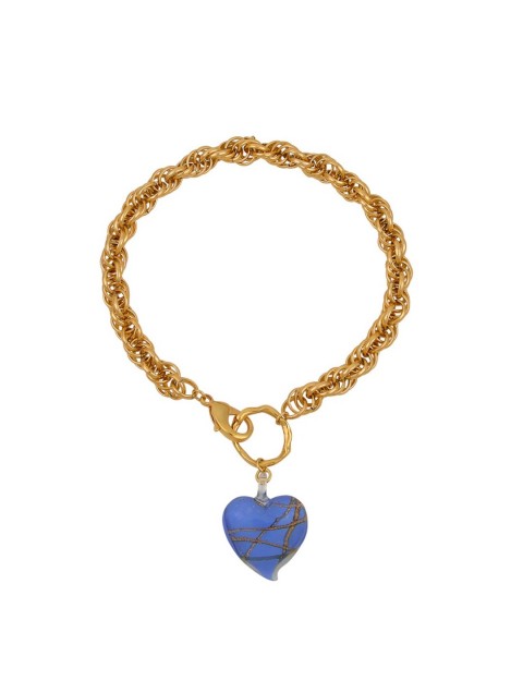 MAYOL JEWELRY Heart Of Glass Necklace Blue Μπλε Μενταγιόν Καρδιάς με Επιχρυσωμένη αλυσίδα από ανοξείδωτο ατσάλι