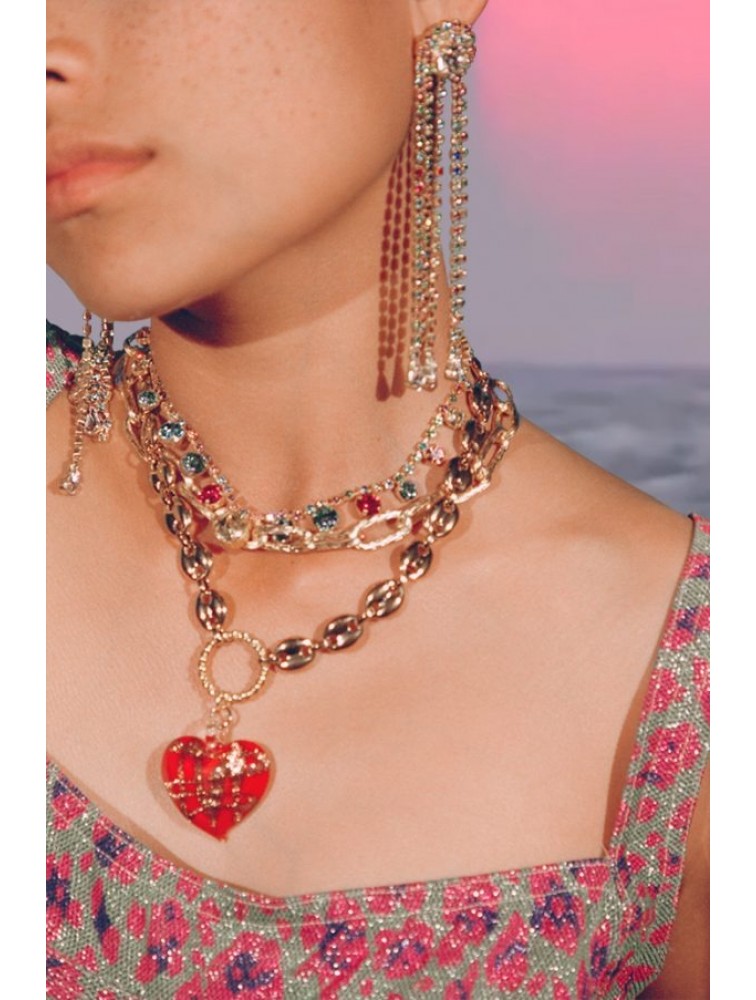 MAYOL JEWELRY Heart Of Glass Necklace Red Κόκκινο Μενταγιόν Καρδιάς με Επιχρυσωμένη αλυσίδα από ανοξείδωτο ατσάλι