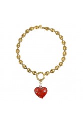 MAYOL JEWELRY Heart Of Glass Necklace Red Κόκκινο Μενταγιόν Καρδιάς με Επιχρυσωμένη αλυσίδα από ανοξείδωτο ατσάλι
