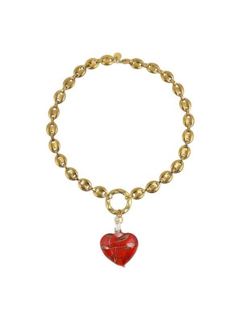 MAYOL JEWELRY Heart Of Glass Necklace Red Red Heart Pendant with Gold Plated Stainless Steel Chain