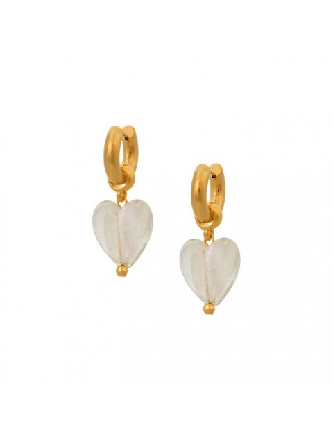 MAYOL JEWELRY Heart of Glass Earrings Crystal Επιχρυσωμένα Διάφανα Σκουλαρίκια από Ανοξείδωτο Ατσάλι σε Σχήμα Καρδιάς