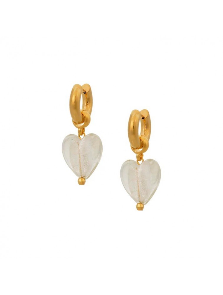 MAYOL JEWELRY Heart of Glass Earrings Crystal Επιχρυσωμένα Διάφανα Σκουλαρίκια από Ανοξείδωτο Ατσάλι σε Σχήμα Καρδιάς