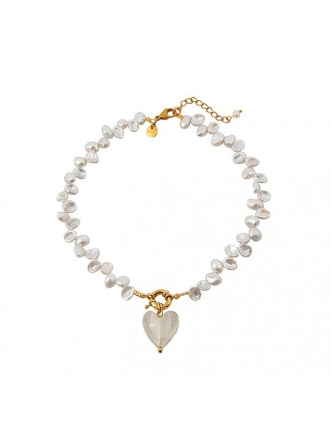 MAYOL JEWELRY Invisible Touch Necklace Επιχρυσωμένο Κολιέ με Γυάλινη Καρδιά και Πέρλες