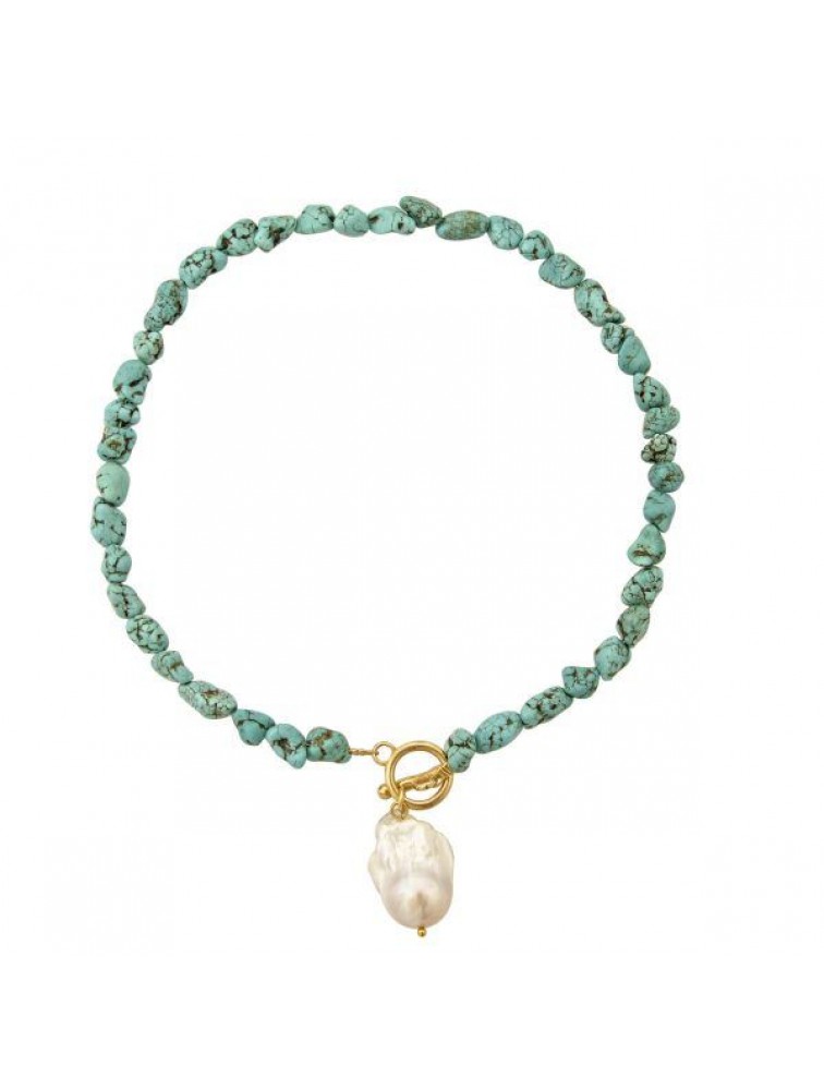 MAYOL JEWELRY It's Britney, Beach Necklace Τιρκουάζ Κολιέ με πέτρες και μαργαριτάρι
