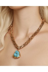 MAYOL JEWELRY Point Break Necklace Maxi Χρυσό Κολιέ Με Τιρκουάζ Πέτρα