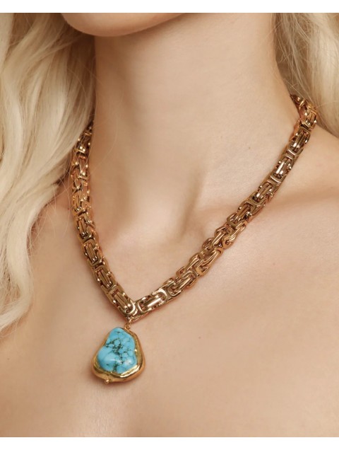 MAYOL JEWELRY Point Break Necklace Maxi Χρυσό Κολιέ Με Τιρκουάζ Πέτρα