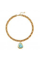 MAYOL JEWELRY Point Break Necklace Maxi Χρυσό Κολιέ Με Τιρκουάζ Πέτρα