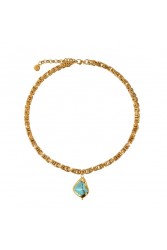 MAYOL JEWELRY Point Break Necklace Maxi Χρυσό Κολιέ με Τιρκουάζ Πέτρα