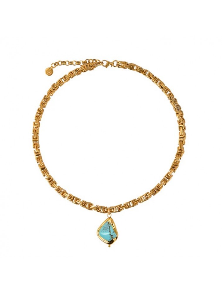 MAYOL JEWELRY Point Break Necklace Maxi Χρυσό Κολιέ με Τιρκουάζ Πέτρα