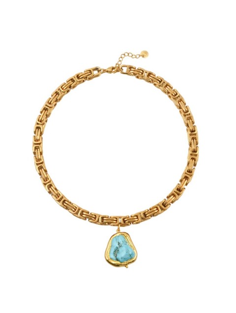 MAYOL JEWELRY Point Break Necklace Maxi Χρυσό Κολιέ Με Τιρκουάζ Πέτρα