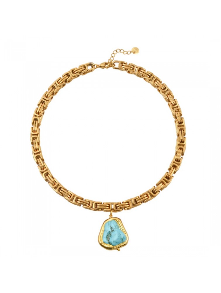 MAYOL JEWELRY Point Break Necklace Maxi Χρυσό Κολιέ Με Τιρκουάζ Πέτρα