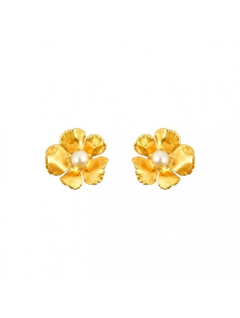 MAYOL JEWELRY Wild Orchid Earrings Επιχρυσωμένα Σκουλαρίκια με Μαργαριτάρια