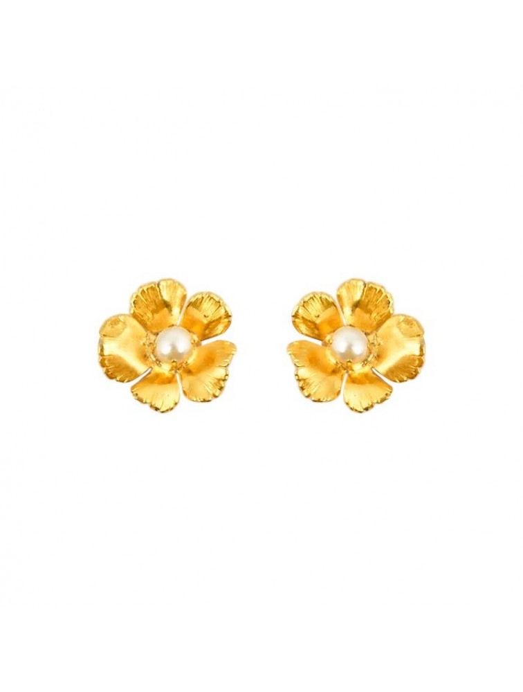 MAYOL JEWELRY Wild Orchid Earrings Επιχρυσωμένα Σκουλαρίκια με Μαργαριτάρια