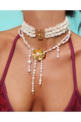 MAYOL JEWELRY Wild Orchid Necklace Επιχρυσωμένο Λευκό Κολιέ με Μαργαριτάρια
