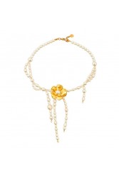 MAYOL JEWELRY Wild Orchid Necklace Επιχρυσωμένο Λευκό Κολιέ με Μαργαριτάρια
