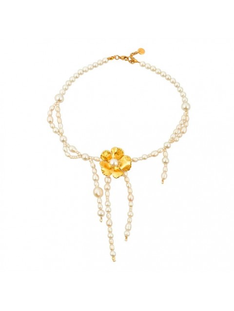 MAYOL JEWELRY Wild Orchid Necklace Επιχρυσωμένο Λευκό Κολιέ με Μαργαριτάρια