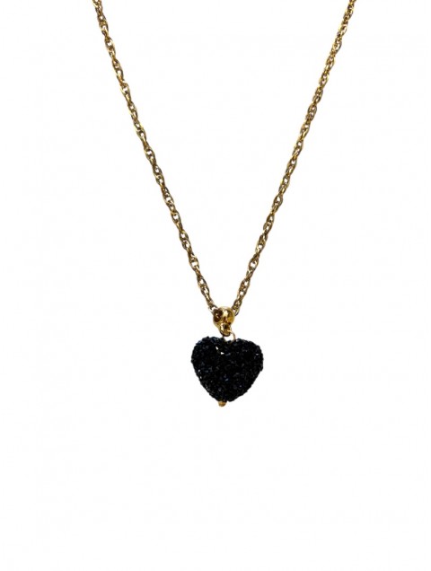 MAYOL JEWELRY Candyshack Necklace Black Μαύρο Επιχρυσωμένο Κολιέ Σε Σχήμα Καρδιάς