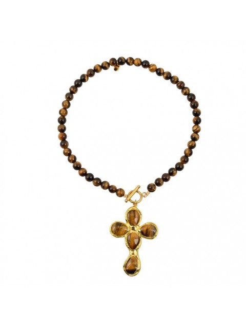 MAYOL JEWELRY Eye of the Tiger Necklace Επιχρυσωμένο Κολιέ Με Χάντρες 